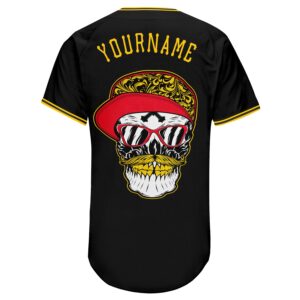 Custom Black Gold-White Authentic Skull Fashion Baseball Jersey