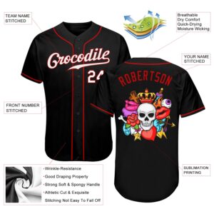 Custom Black White-Red Authentic Skull Fashion Baseball Jersey