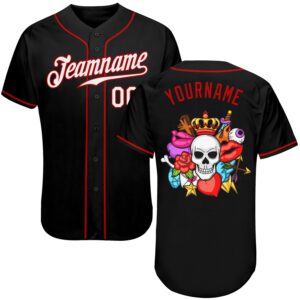 Custom Black White-Red Authentic Skull Fashion Baseball Jersey