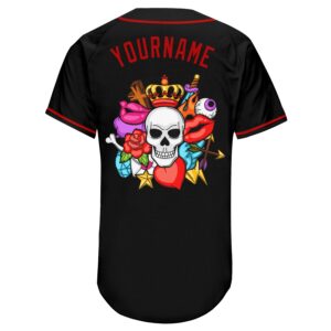 Custom Black White-Red Authentic Skull Fashion Baseball Jersey