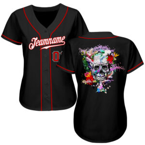 Custom Black White-Red Authentic Skull Fashion Baseball Jersey