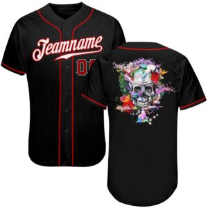 Custom Black White-Red Authentic Skull Fashion Baseball Jersey