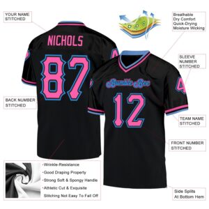 Custom Black Pink-Powder Blue Mesh Authentic Throwback Football Jersey