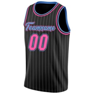 Custom Black White Pinstripe Pink-Light Blue Authentic Basketball Jersey