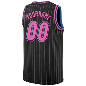 Custom Black White Pinstripe Pink-Light Blue Authentic Basketball Jersey