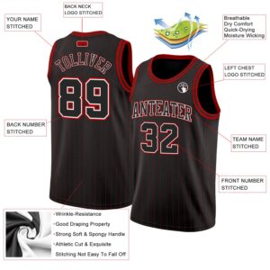 Custom Black Red Pinstripe Black-White Authentic Basketball Jersey