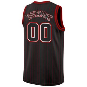 Custom Black Red Pinstripe Black-White Authentic Basketball Jersey