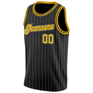 Custom Black White Pinstripe Gold-White Authentic Basketball Jersey