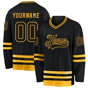 Custom Black Black-Gold Hockey Jersey