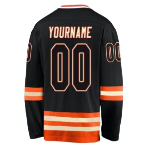 Custom Black Black-Orange Hockey Jersey