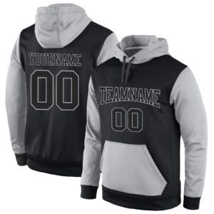 Custom Stitched Black Black-Gray Sports Pullover Sweatshirt Hoodie