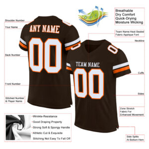 Custom Brown White-Orange Mesh Authentic Football Jersey