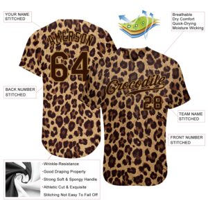 Custom Brown Brown-Old Gold 3D Pattern Design Leopard Authentic Baseball Jersey