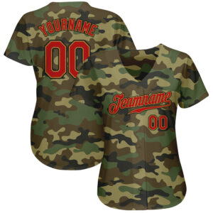 Custom Camo Red-Old Gold Authentic Salute To Service Baseball Jersey