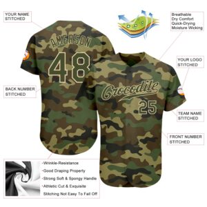 Custom Camo Olive-Cream Authentic Salute To Service Baseball Jersey