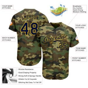 Custom Camo Navy-Gold Authentic Baseball Jersey