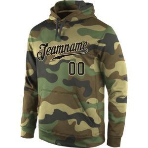 Custom Stitched Camo Black-Cream Sports Pullover Sweatshirt Salute To Service Hoodie