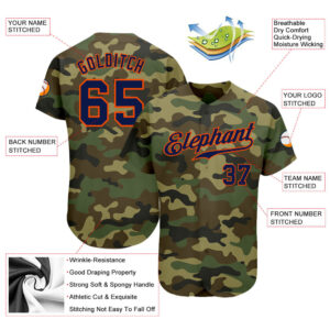 Custom Camo Navy-Orange Authentic Salute To Service Baseball Jersey