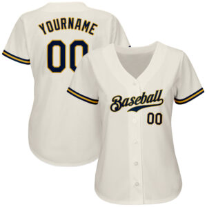 Custom Cream Navy-Gold Authentic Baseball Jersey