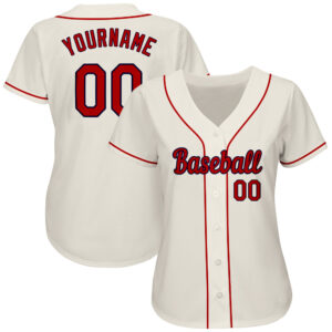 Custom Cream Red-Navy Authentic Baseball Jersey