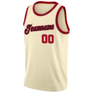 Custom Cream Red-Black Round Neck Rib-Knit Basketball Jersey