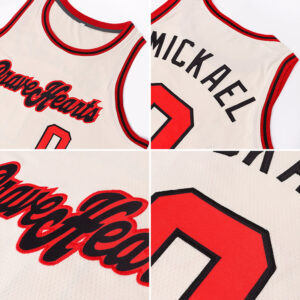 Custom Cream Red-Black Round Neck Rib-Knit Basketball Jersey