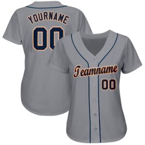 Custom Gray Navy-Orange Baseball Jersey