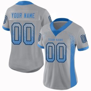 Custom Light Gray Powder Blue-Black Mesh Drift Fashion Football Jersey