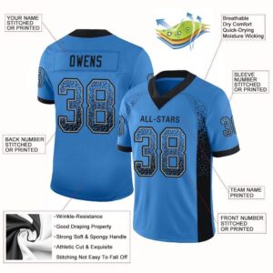 Custom Powder Blue Black-Gray Mesh Drift Fashion Football Jersey