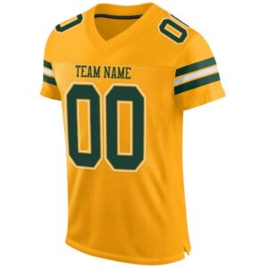 Custom Gold Green-White Mesh Authentic Football Jersey