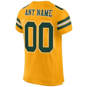 Custom Gold Green-White Mesh Authentic Football Jersey