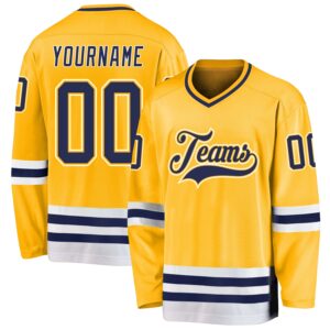 Custom Gold Navy-White Hockey Jersey