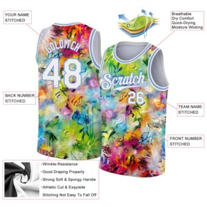 Custom Scratch Graffiti Pattern White-Light Blue 3D Authentic Basketball Jersey