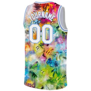 Custom Scratch Graffiti Pattern White-Light Blue 3D Authentic Basketball Jersey