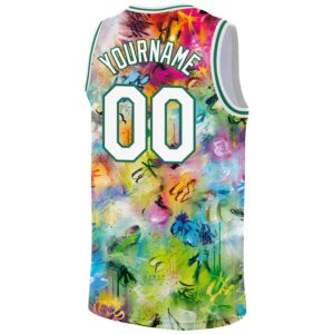 Custom Scratch Graffiti Pattern White-Kelly Green 3D Authentic Basketball Jersey