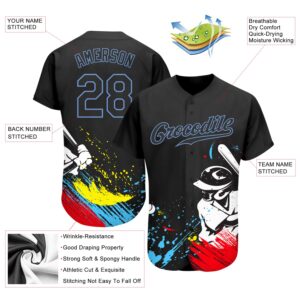 Custom Graffiti Pattern Black-Light Blue 3D Authentic Baseball Jersey