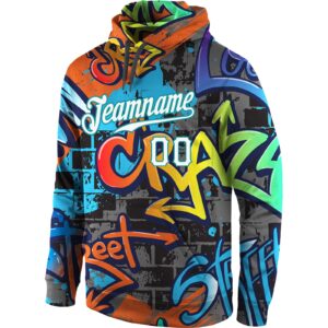 Custom Stitched Graffiti Pattern White-Aqua 3D Sports Pullover Sweatshirt Hoodie