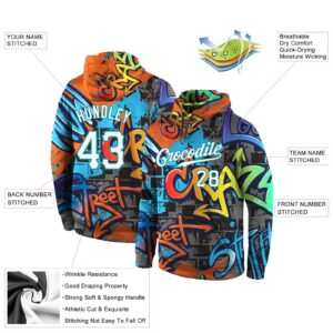 Custom Stitched Graffiti Pattern White-Aqua 3D Sports Pullover Sweatshirt Hoodie