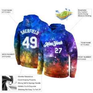 Custom Stitched Galactic White-Light Blue 3D Sports Pullover Sweatshirt Hoodie