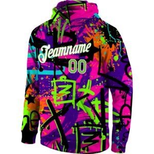 Custom Stitched Graffiti Pattern Neon Green-White 3D Sports Pullover Sweatshirt Hoodie