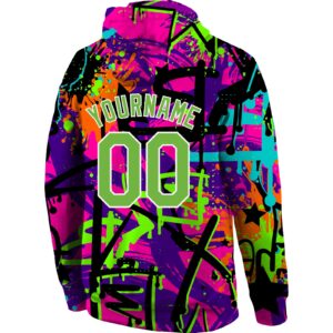 Custom Stitched Graffiti Pattern Neon Green-White 3D Sports Pullover Sweatshirt Hoodie