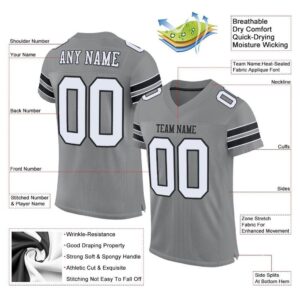 Custom Gray White-Black Mesh Authentic Football Jersey