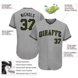 Custom Gray Olive-Black Authentic Memorial Day Baseball Jersey