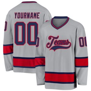 Custom Gray Navy-Red Hockey Jersey