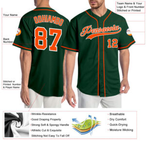 Custom Green Orange-White Authentic Baseball Jersey