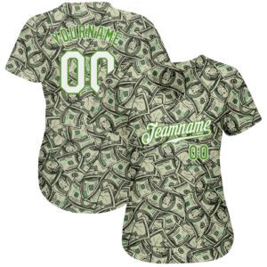 Custom Green White-Neon Green 3D Pattern Design Dollar Authentic Baseball Jersey