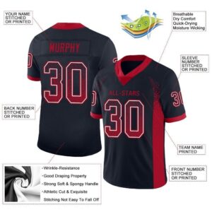 Custom Navy Red-White Mesh Drift Fashion Football Jersey