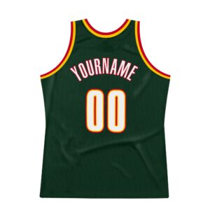 Custom Hunter Green White-Red Authentic Throwback Basketball Jersey