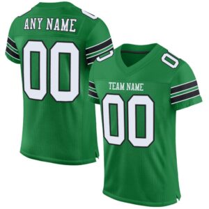 Custom Grass Green White-Black Mesh Authentic Football Jersey