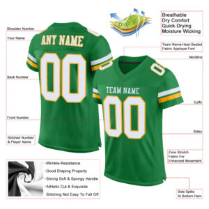 Custom Grass Green White-Gold Mesh Authentic Football Jersey